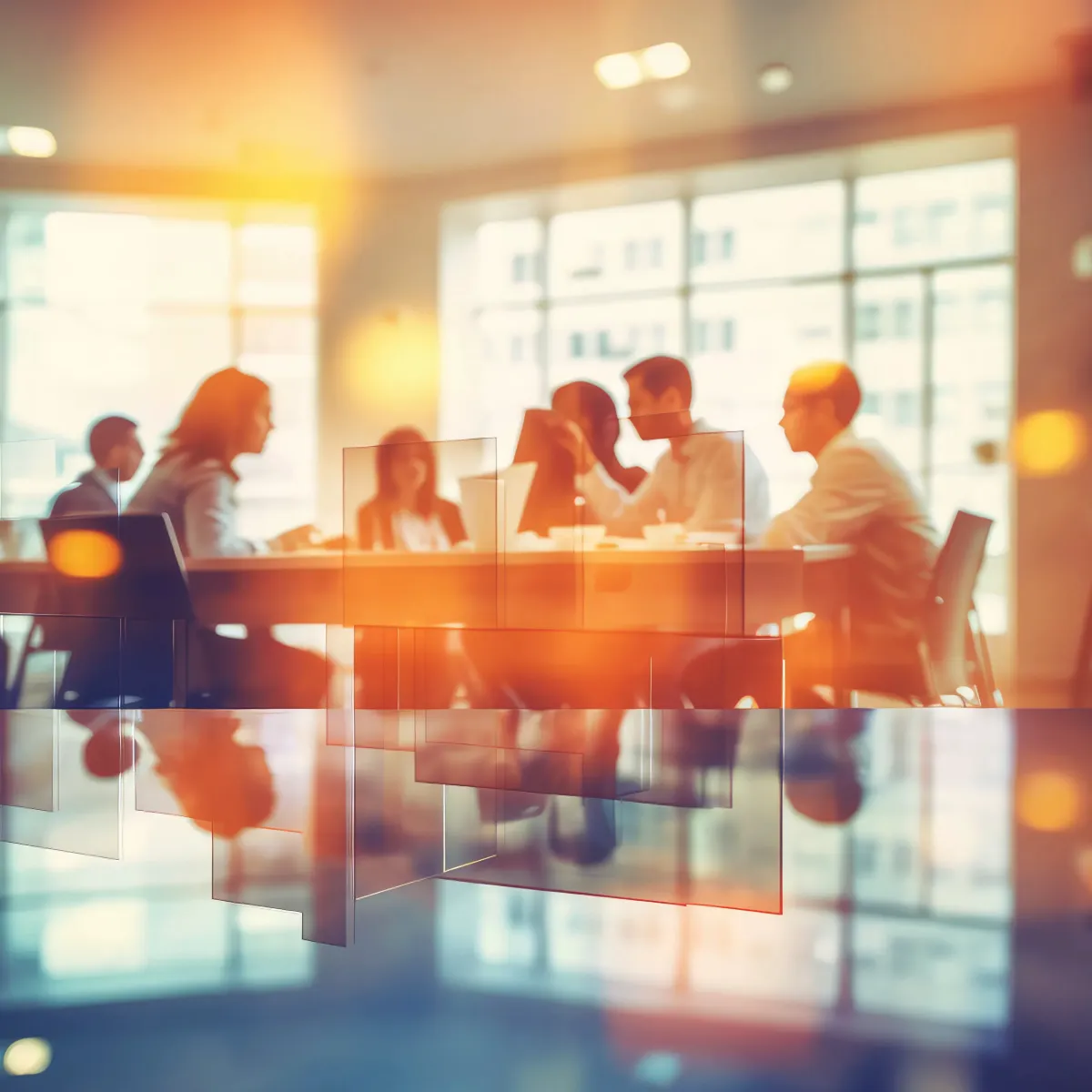 Folk rundt et møtebord i motlys