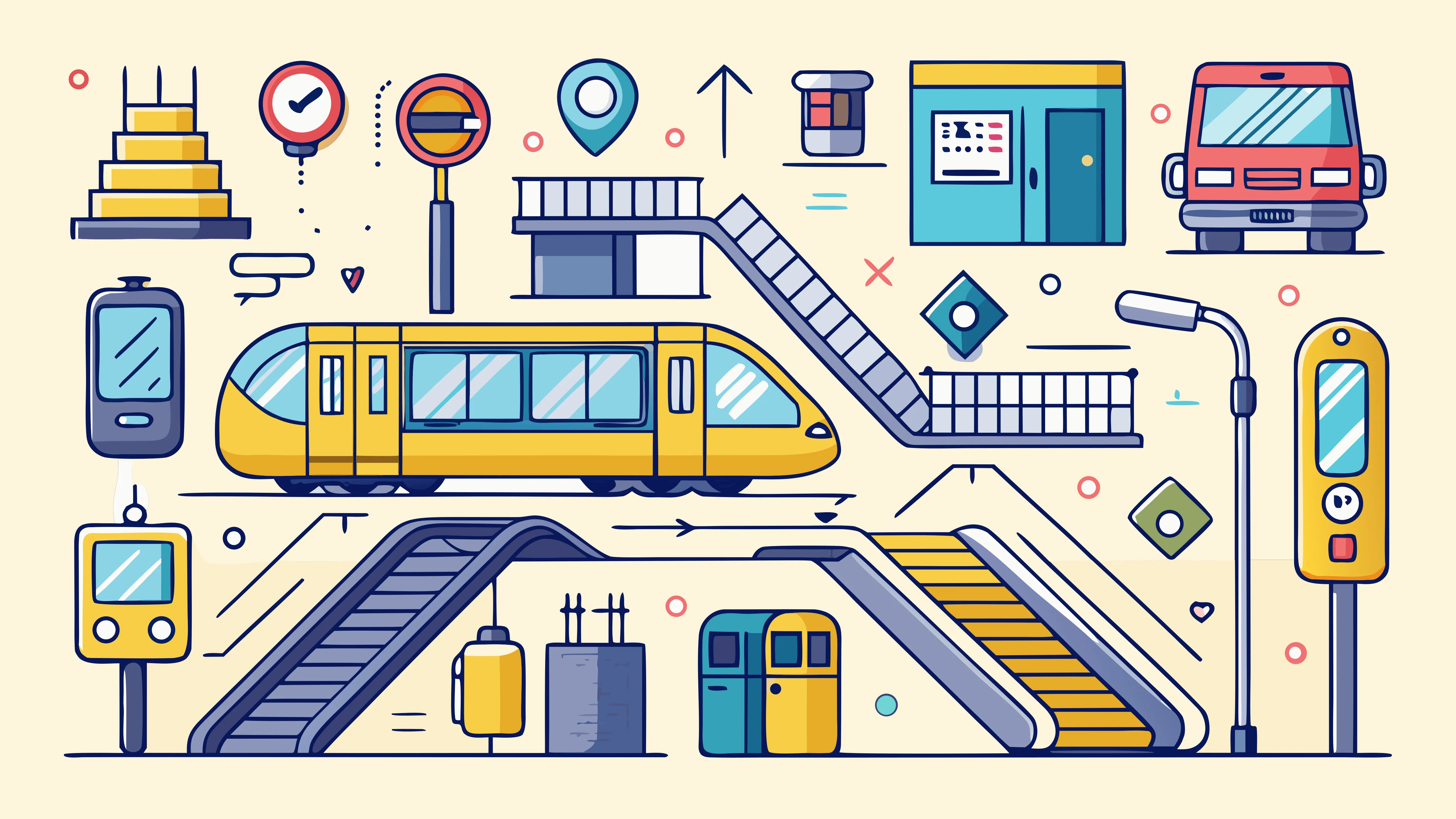 En tegnet oversikt over kollektiv transport