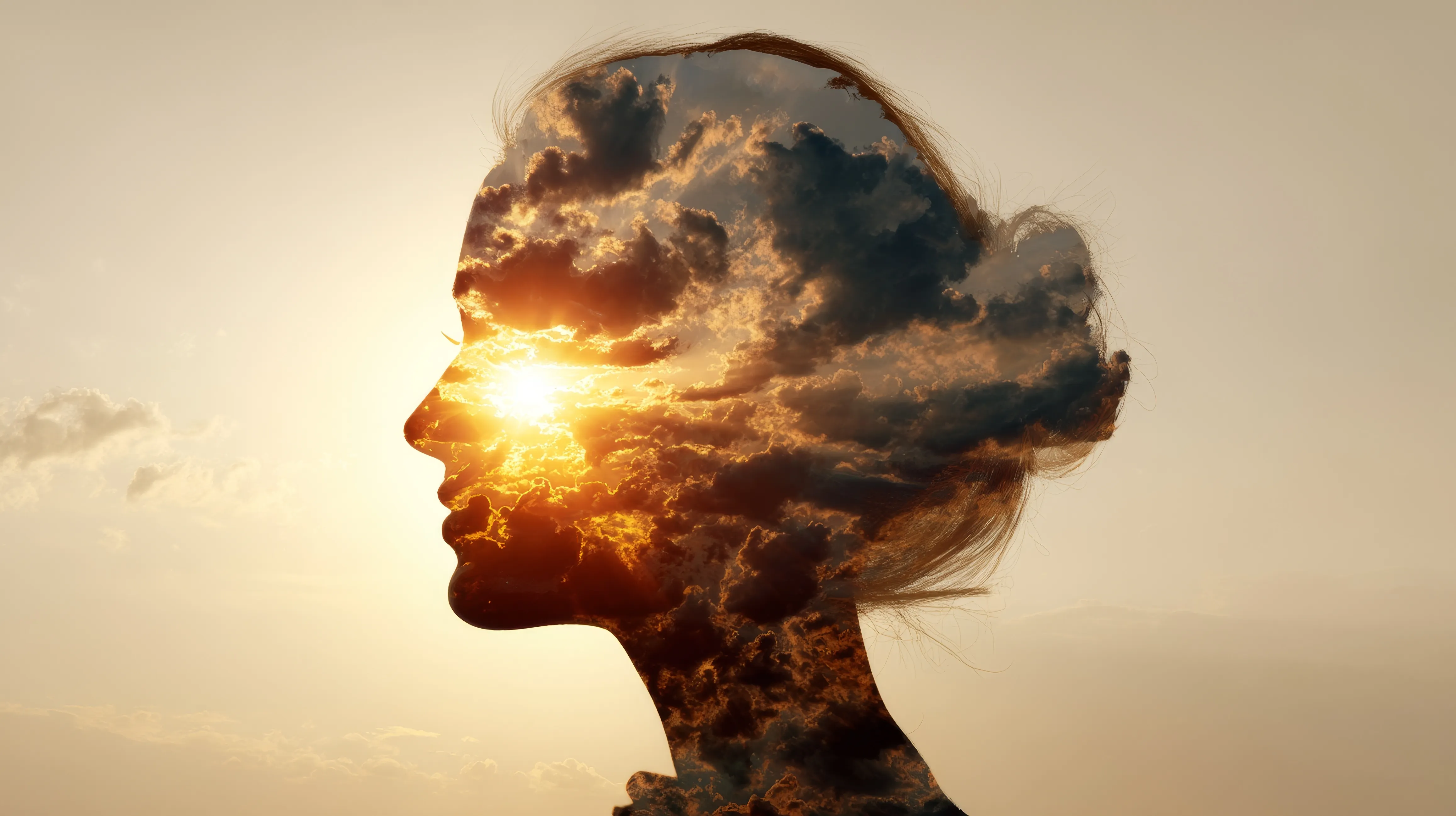 Et bilde av konturene av et hode med himmel