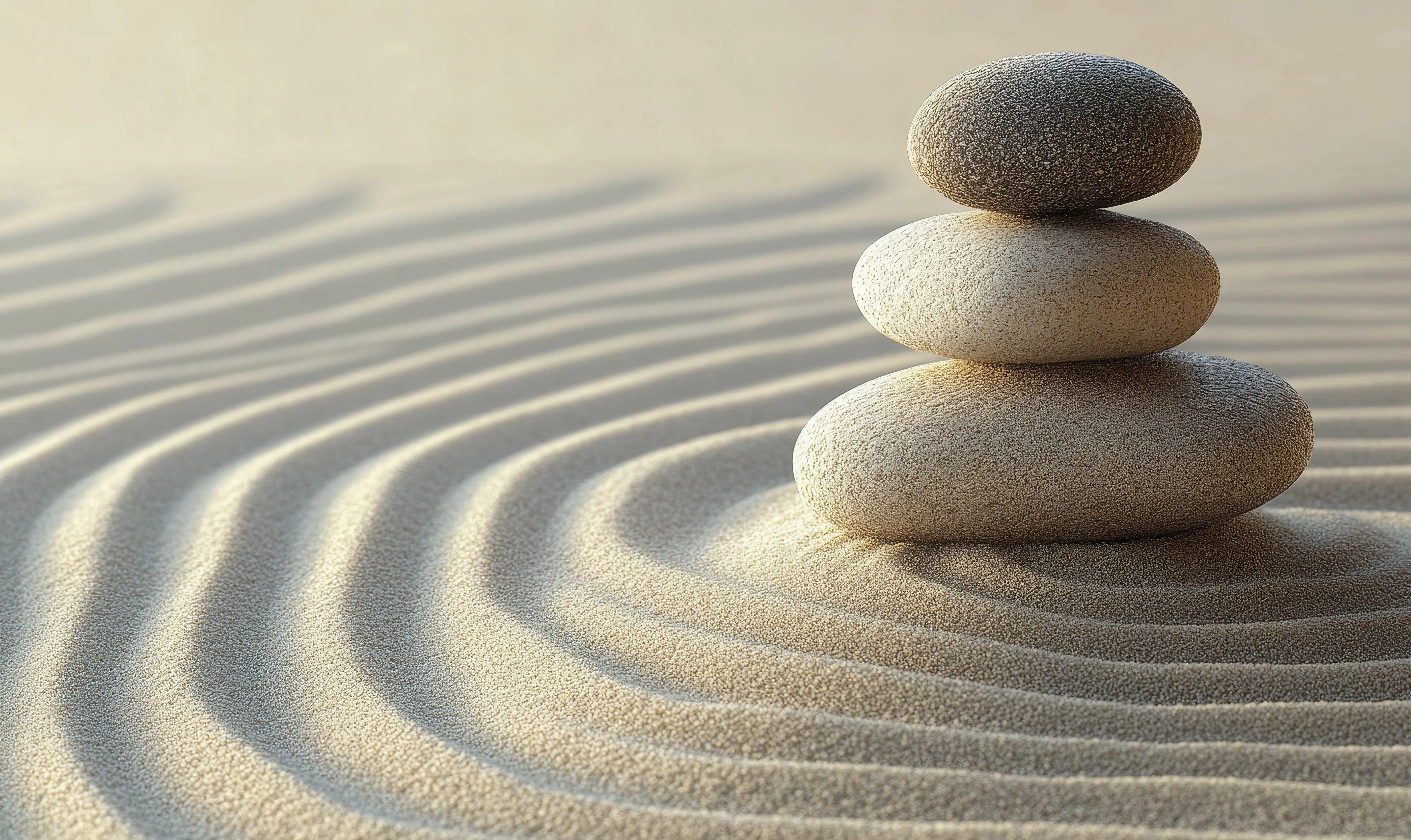 En liten steinformasjon i sand med sirkler